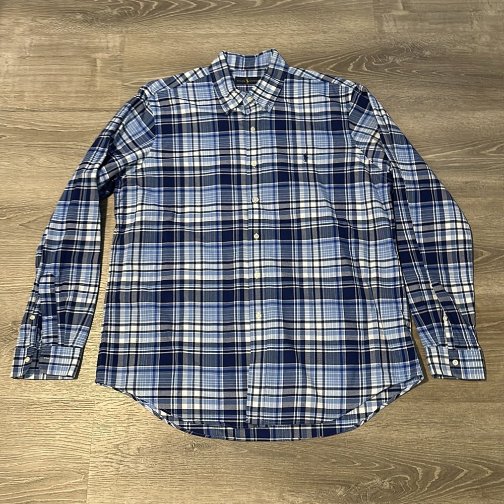 Ralph Lauren XL Plaid Classic Oxford Long Sleeve Dress Casual Men’s Blue Shirt‎